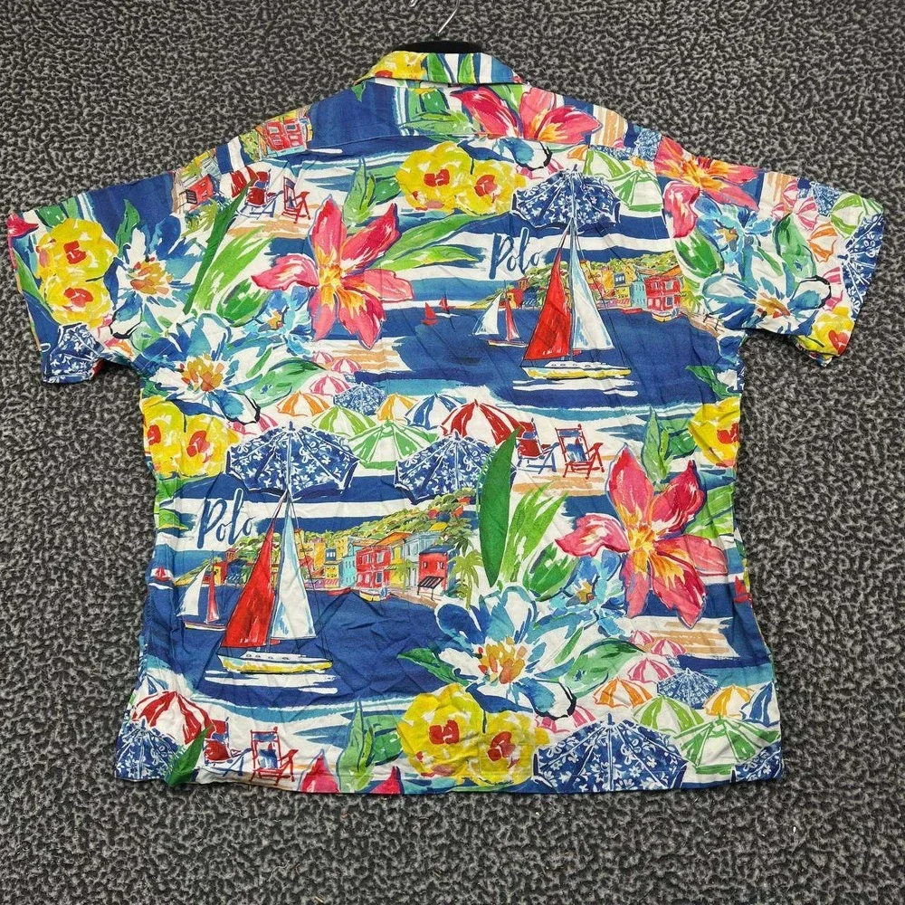 Polo Ralph Lauren Button Up Shirt Men Large Classic Fit Hawaiian Beach Floral L